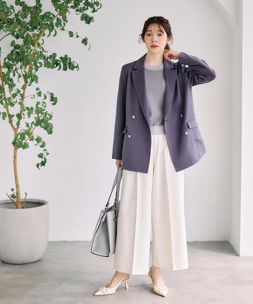 12Twelve Agenda（トゥエルブ　アジェンダ）の「グロッシーゆるテーラードジャケット（テーラードジャケット・レディース・ベージュ/チャコールグレー・M）」の6枚目の写真