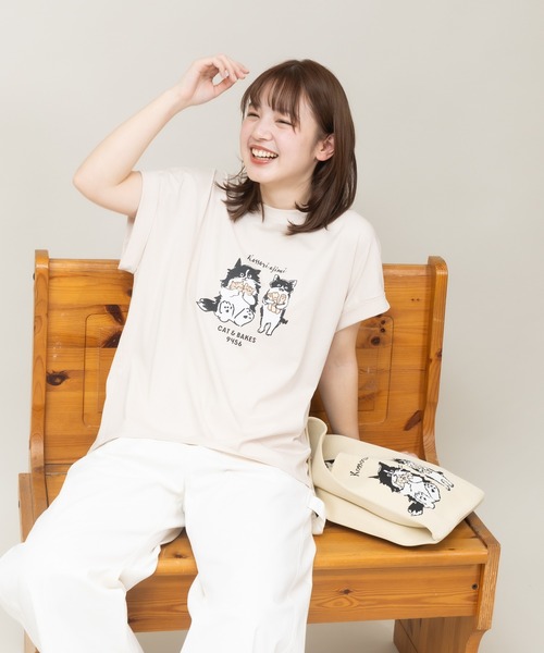 meeny miny(ミーニーマイニー)の「【meeny miny】〈CAT&BAKES 9456〉コラボ "Kossori ajimi" embroideryT(Tシャツ/カットソー・レディース・ホワイト/グレー/ライトベージュ・MEDIUM/LARGE)」の6枚目の写真