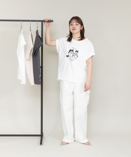 meeny miny(ミーニーマイニー)の「【meeny miny】〈CAT&BAKES 9456〉コラボ "Kossori ajimi" embroideryT(Tシャツ/カットソー・レディース・ホワイト/グレー/ライトベージュ・MEDIUM/LARGE)」の4枚目の写真
