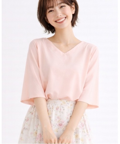 LAUTRE COTE(ロウトレコウト)の「Vネックシフォン半端袖シャツ(シャツ/ブラウス・レディース・グレー/ホワイト/ピンク・MEDIUM/FREE/LARGE)」の1枚目の写真