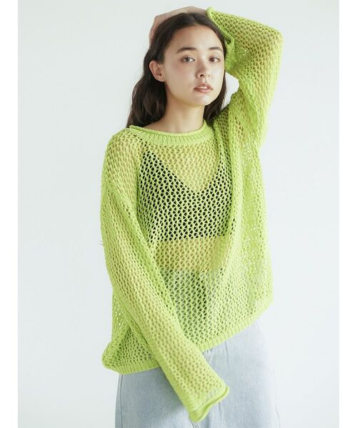 FIKA.(フィーカ)の「Mesh pullover knit(ニット/セーター・レディース・ベージュ/ライム・FREE)」の2枚目の写真