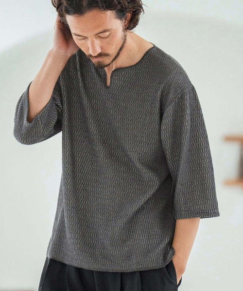 Magine（マージン）の「mlt5148-Honeycomb Fabric 3-4 Sleeve Pullover 7分袖プルオーバー（その他トップス・メンズ・ブラック/ホワイト/チャコール・44/46/48）」の22枚目の写真