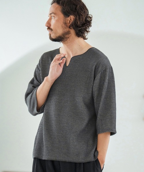Magine（マージン）の「mlt5148-Honeycomb Fabric 3-4 Sleeve Pullover 7分袖プルオーバー（その他トップス・メンズ・ブラック/ホワイト/チャコール・44/46/48）」の21枚目の写真
