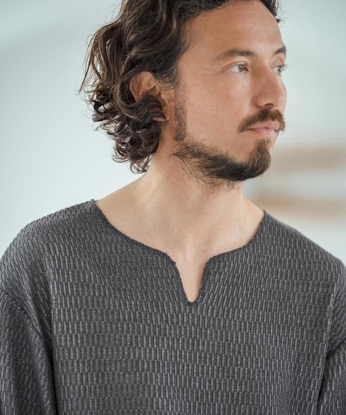 Magine（マージン）の「mlt5148-Honeycomb Fabric 3-4 Sleeve Pullover 7分袖プルオーバー（その他トップス・メンズ・ブラック/ホワイト/チャコール・44/46/48）」の20枚目の写真