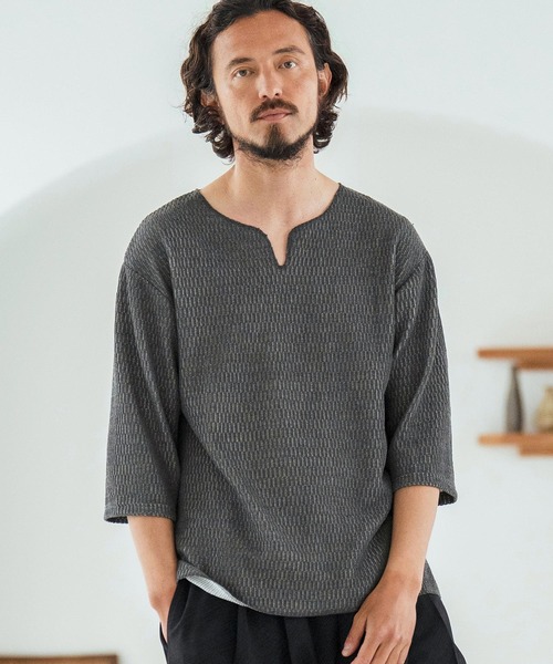 Magine（マージン）の「mlt5148-Honeycomb Fabric 3-4 Sleeve Pullover 7分袖プルオーバー（その他トップス・メンズ・ブラック/ホワイト/チャコール・44/46/48）」の19枚目の写真
