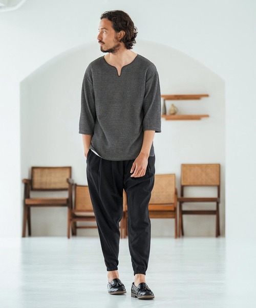 Magine（マージン）の「mlt5148-Honeycomb Fabric 3-4 Sleeve Pullover 7分袖プルオーバー（その他トップス・メンズ・ブラック/ホワイト/チャコール・44/46/48）」の17枚目の写真