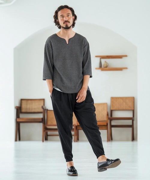 Magine（マージン）の「mlt5148-Honeycomb Fabric 3-4 Sleeve Pullover 7分袖プルオーバー（その他トップス・メンズ・ブラック/ホワイト/チャコール・44/46/48）」の16枚目の写真