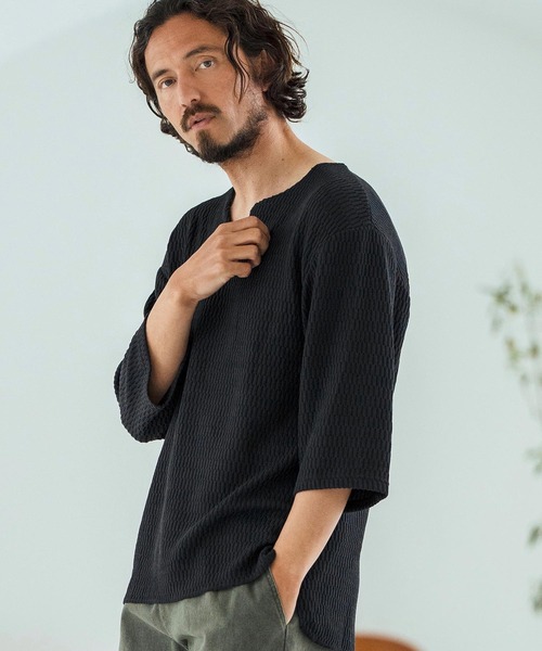 Magine（マージン）の「mlt5148-Honeycomb Fabric 3-4 Sleeve Pullover 7分袖プルオーバー（その他トップス・メンズ・ブラック/ホワイト/チャコール・44/46/48）」の15枚目の写真