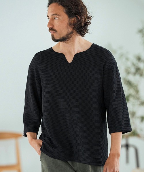 Magine（マージン）の「mlt5148-Honeycomb Fabric 3-4 Sleeve Pullover 7分袖プルオーバー（その他トップス・メンズ・ブラック/ホワイト/チャコール・44/46/48）」の14枚目の写真