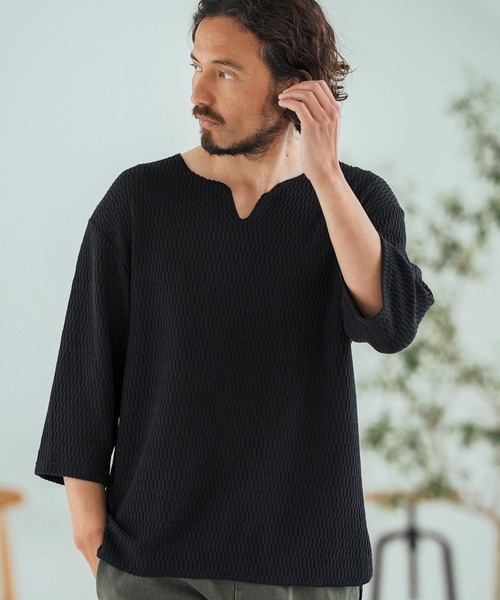 Magine（マージン）の「mlt5148-Honeycomb Fabric 3-4 Sleeve Pullover 7分袖プルオーバー（その他トップス・メンズ・ブラック/ホワイト/チャコール・44/46/48）」の13枚目の写真