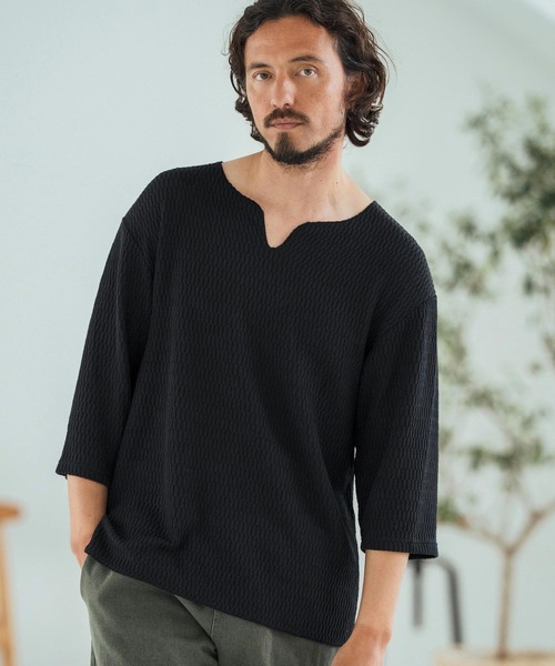 Magine（マージン）の「mlt5148-Honeycomb Fabric 3-4 Sleeve Pullover 7分袖プルオーバー（その他トップス・メンズ・ブラック/ホワイト/チャコール・44/46/48）」の12枚目の写真