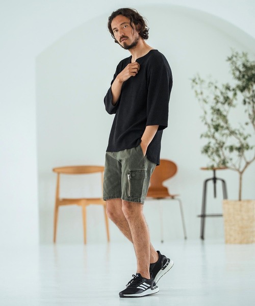 Magine（マージン）の「mlt5148-Honeycomb Fabric 3-4 Sleeve Pullover 7分袖プルオーバー（その他トップス・メンズ・ブラック/ホワイト/チャコール・44/46/48）」の11枚目の写真