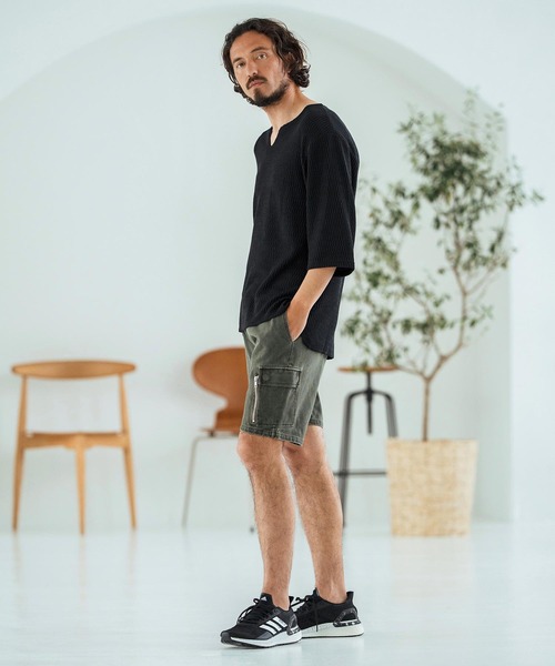 Magine（マージン）の「mlt5148-Honeycomb Fabric 3-4 Sleeve Pullover 7分袖プルオーバー（その他トップス・メンズ・ブラック/ホワイト/チャコール・44/46/48）」の9枚目の写真