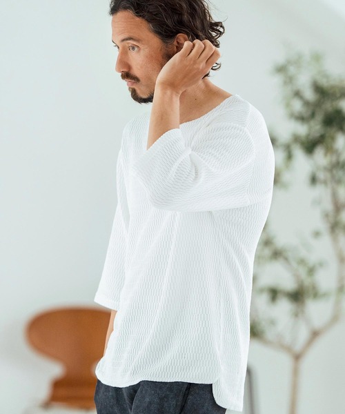 Magine（マージン）の「mlt5148-Honeycomb Fabric 3-4 Sleeve Pullover 7分袖プルオーバー（その他トップス・メンズ・ブラック/ホワイト/チャコール・44/46/48）」の7枚目の写真