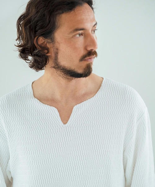 Magine（マージン）の「mlt5148-Honeycomb Fabric 3-4 Sleeve Pullover 7分袖プルオーバー（その他トップス・メンズ・ブラック/ホワイト/チャコール・44/46/48）」の6枚目の写真