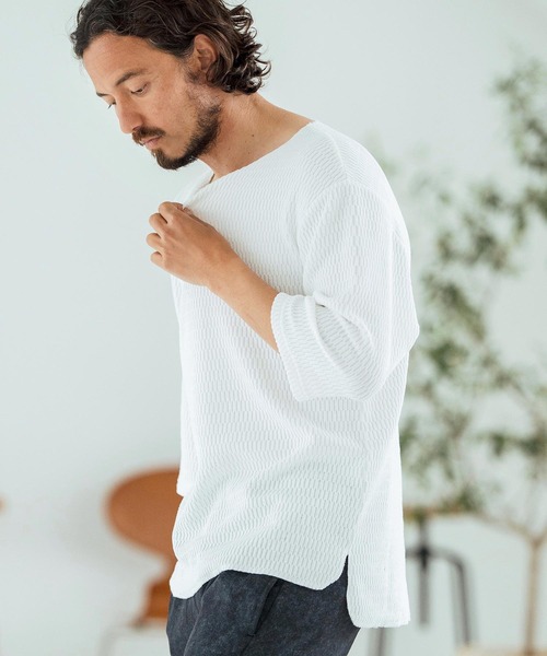 Magine（マージン）の「mlt5148-Honeycomb Fabric 3-4 Sleeve Pullover 7分袖プルオーバー（その他トップス・メンズ・ブラック/ホワイト/チャコール・44/46/48）」の5枚目の写真