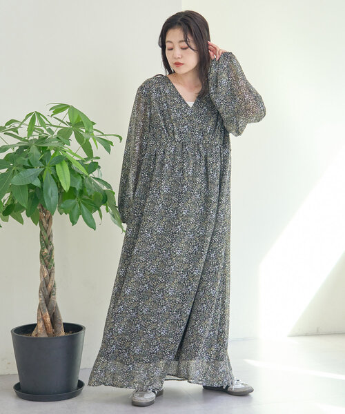 美品 グレースコンチネンタル 花柄 ボリュームスリーブ ロング丈ワンピース CIAOPANIC TYPY（チャオパニックティピー）の「□前後2WAY花柄