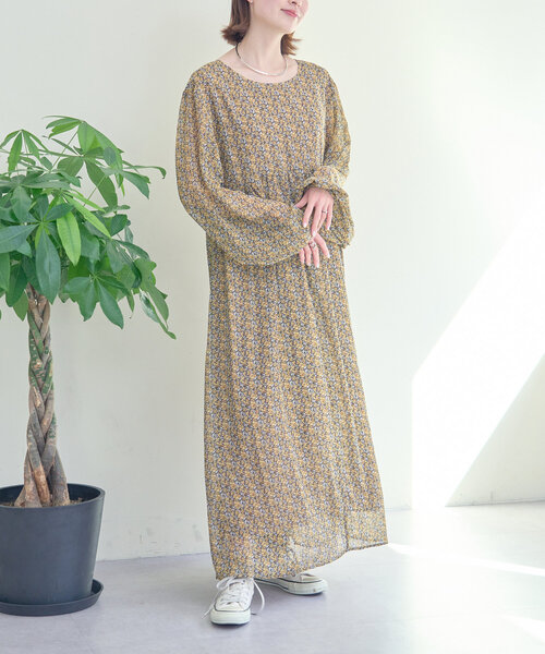 美品 グレースコンチネンタル 花柄 ボリュームスリーブ ロング丈ワンピース わんわん様 グレースコンチネンタル 花柄ワンピース ロングワンピース