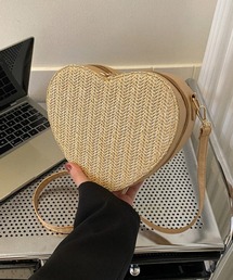Pochi Pouch/2way ミニ ハートデザイン わら編み ショルダーバッグ