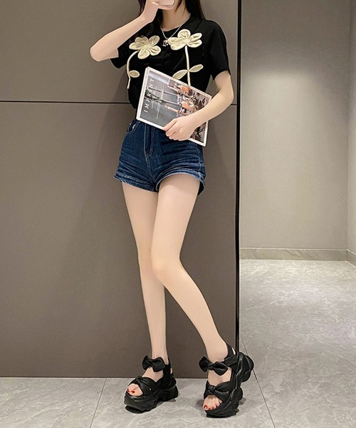 Lace Ladies（レースレディース）の「ツイスト リボン バックストラップ付き 厚底 サンダル（サンダル・レディース・ブラック/アイボリー・24.5cm/22.5cm/23cm/23.5cm/24cm）」の5枚目の写真