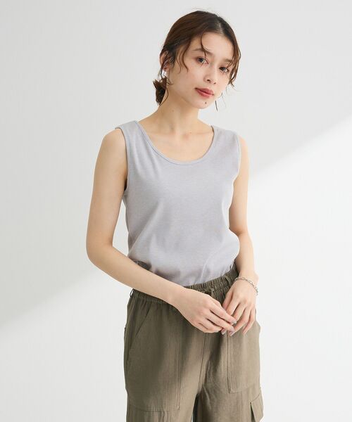 Green　Parks（グリーンパークス）の「前後2Way ラメリブタンクトップ（タンクトップ・レディース・ブルー/ホワイト/ライトグレー・FREE）」の4枚目の写真