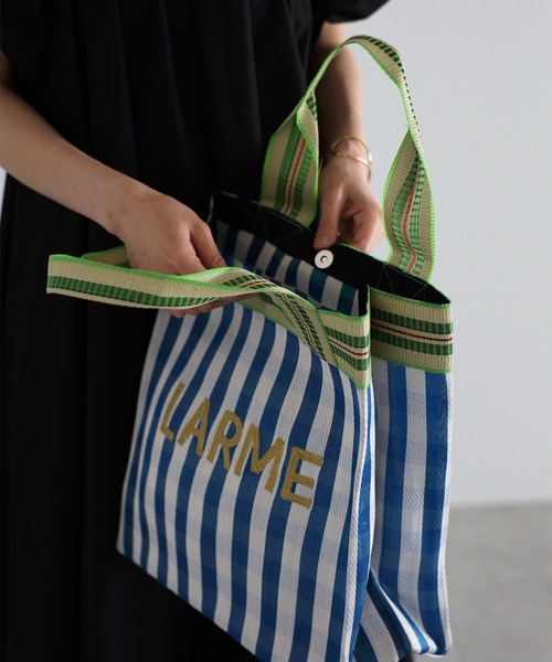 セール】ロゴ刺繍マルチストライプスクエアトートバッグ（トート