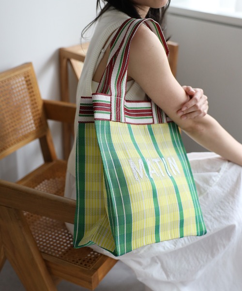 ロゴ刺繍マルチストライプスクエアトートバッグ（トートバッグ
