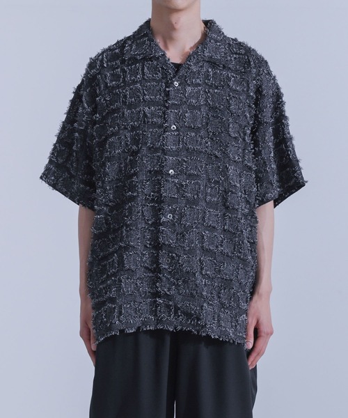 MDR（エムディアール）の「スクエアジャカードオープンカラー半袖シャツ【セットアップ対応】（シャツ/ブラウス・メンズ・ブラック/チャコール・L/XL）」の20枚目の写真
