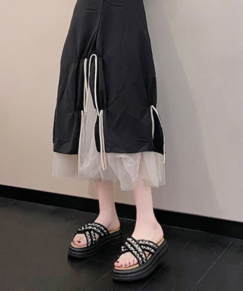 Miniministore(ミニミニストア)の「厚底サンダルパール付クロスサンダル韓国風(サンダル・レディース・アイボリー/ブラック・24.5cm/23.0cm/22.5cm/23.5cm/24.0cm)」の14枚目の写真
