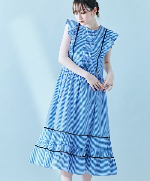 Audie a Muses(オーディアミューズ)の「ストライプローウエストワンピ―ス(ワンピース・レディース・ネイビー・42/38/40)」の1枚目の写真