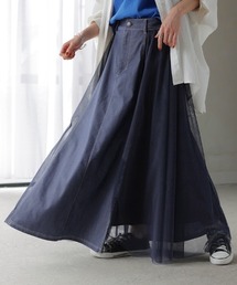 ふわり デニムスカート チュールワンピ 2点おまとめ 最短即日出荷】大きいサイズ LL ミモレ丈 ドッキング＊Favorite