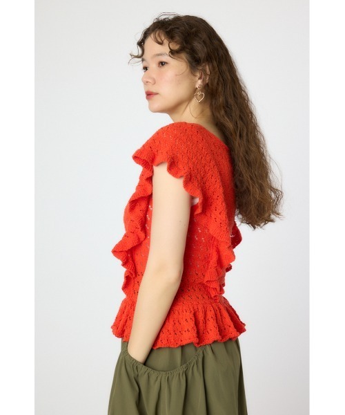 RODEO CROWNS WIDE BOWL(ロデオクラウンズワイドボウル)の「2WAYフリルクロシェニットトップス(ニット/セーター・レディース・ホワイト/クリアレッド/マルチ・FREE)」の6枚目の写真