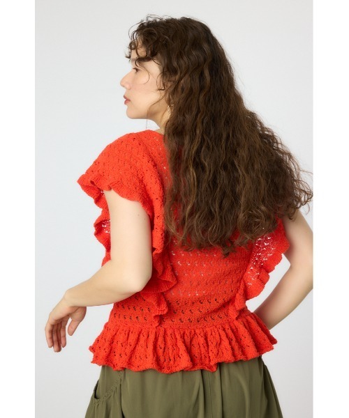 RODEO CROWNS WIDE BOWL(ロデオクラウンズワイドボウル)の「2WAYフリルクロシェニットトップス(ニット/セーター・レディース・ホワイト/クリアレッド/マルチ・FREE)」の7枚目の写真