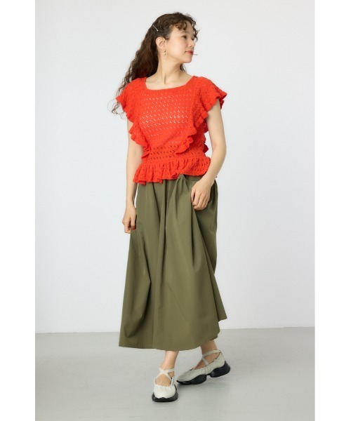 RODEO CROWNS WIDE BOWL(ロデオクラウンズワイドボウル)の「2WAYフリルクロシェニットトップス(ニット/セーター・レディース・ホワイト/クリアレッド/マルチ・FREE)」の8枚目の写真