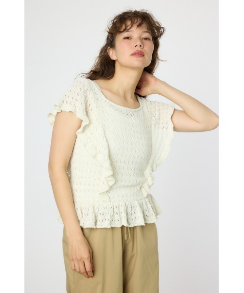 RODEO CROWNS WIDE BOWL(ロデオクラウンズワイドボウル)の「2WAYフリルクロシェニットトップス(ニット/セーター・レディース・ホワイト/クリアレッド/マルチ・FREE)」の10枚目の写真