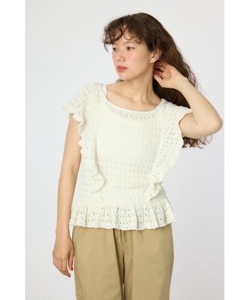 RODEO CROWNS WIDE BOWL(ロデオクラウンズワイドボウル)の「2WAYフリルクロシェニットトップス(ニット/セーター・レディース・ホワイト/クリアレッド/マルチ・FREE)」の11枚目の写真