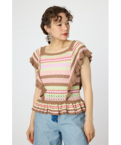 RODEO CROWNS WIDE BOWL(ロデオクラウンズワイドボウル)の「2WAYフリルクロシェニットトップス(ニット/セーター・レディース・ホワイト/クリアレッド/マルチ・FREE)」の16枚目の写真