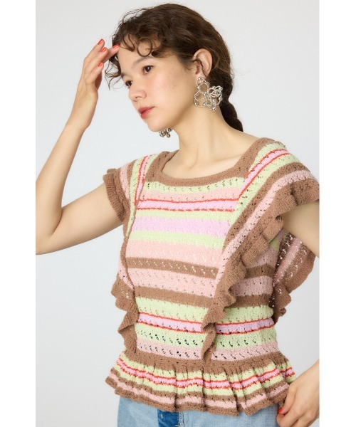 RODEO CROWNS WIDE BOWL(ロデオクラウンズワイドボウル)の「2WAYフリルクロシェニットトップス(ニット/セーター・レディース・ホワイト/クリアレッド/マルチ・FREE)」の17枚目の写真