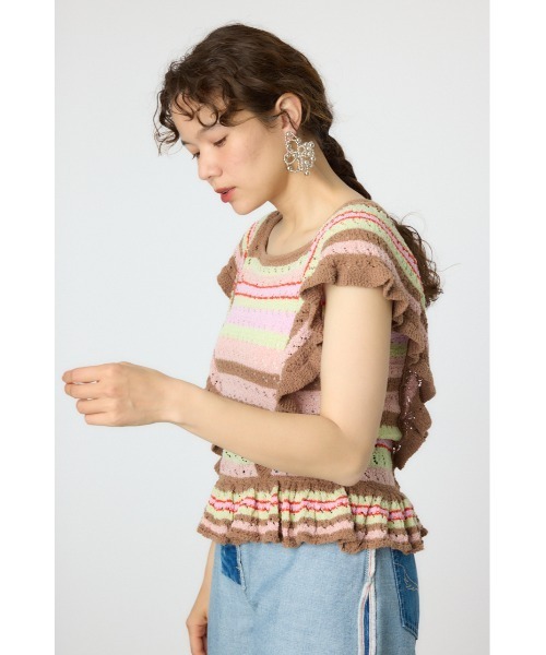 RODEO CROWNS WIDE BOWL(ロデオクラウンズワイドボウル)の「2WAYフリルクロシェニットトップス(ニット/セーター・レディース・ホワイト/クリアレッド/マルチ・FREE)」の18枚目の写真