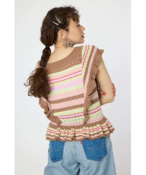 RODEO CROWNS WIDE BOWL(ロデオクラウンズワイドボウル)の「2WAYフリルクロシェニットトップス(ニット/セーター・レディース・ホワイト/クリアレッド/マルチ・FREE)」の20枚目の写真