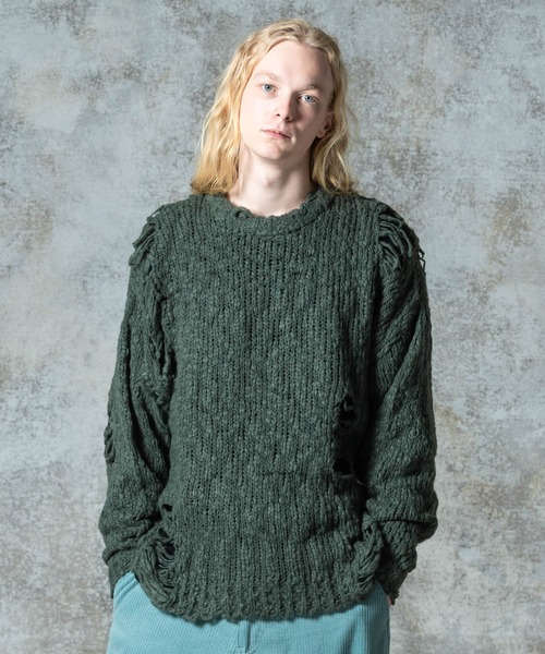 glamb(グラム)の「Damage Pullover Knit / ダメージプルオーバーニット(ニット/セーター・メンズ・ブラック/カーキ/レッド・S/M/L)」の3枚目の写真