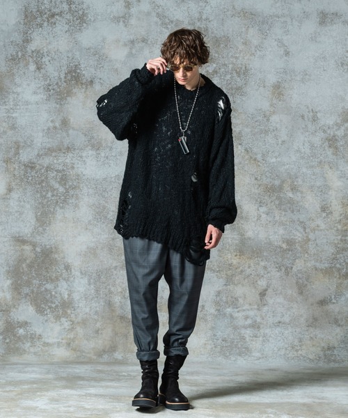glamb(グラム)の「Damage Pullover Knit / ダメージプルオーバーニット(ニット/セーター・メンズ・ブラック/カーキ/レッド・S/M/L)」の8枚目の写真
