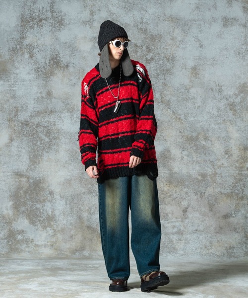 glamb(グラム)の「Damage Pullover Knit / ダメージプルオーバーニット(ニット/セーター・メンズ・ブラック/カーキ/レッド・S/M/L)」の15枚目の写真