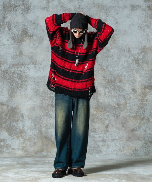 glamb(グラム)の「Damage Pullover Knit / ダメージプルオーバーニット(ニット/セーター・メンズ・ブラック/カーキ/レッド・S/M/L)」の16枚目の写真