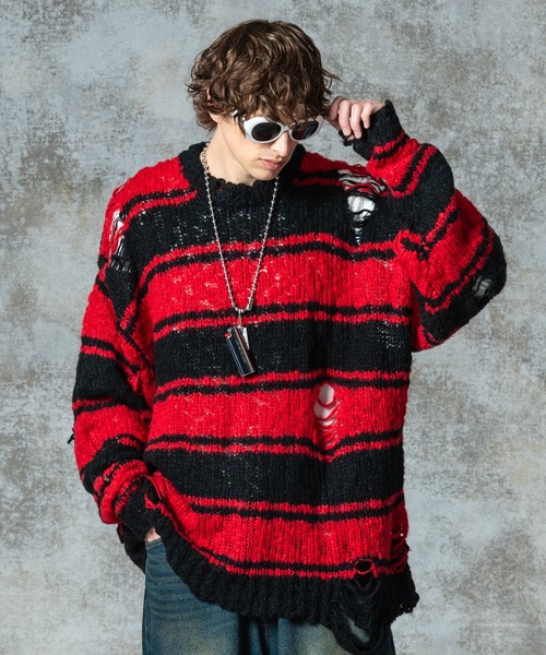 glamb(グラム)の「Damage Pullover Knit / ダメージプルオーバーニット(ニット/セーター・メンズ・ブラック/カーキ/レッド・S/M/L)」の22枚目の写真
