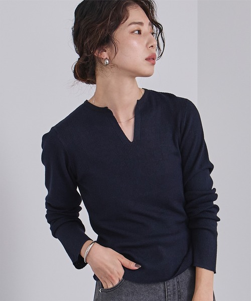 UR'S(ユアーズ)の「チクチクしないウールブレンドキーネックリブニット(ニット/セーター・レディース・ライトピンク/ホワイト/ネイビー/チャコール/ライトベージュ・L/M/XL/S)」の21枚目の写真