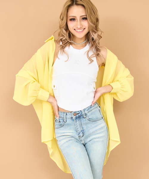 ANAP（アナップ）の「シンプル シアー シャツ ブラウス（シャツ/ブラウス・レディース・ホワイト/ブラック/ブラウン/イエロー・FREE）」の4枚目の写真