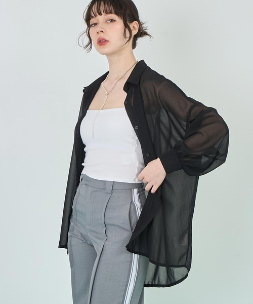 ANAP（アナップ）の「シンプル シアー シャツ ブラウス（シャツ/ブラウス・レディース・ホワイト/ブラック/ブラウン/イエロー・FREE）」の10枚目の写真