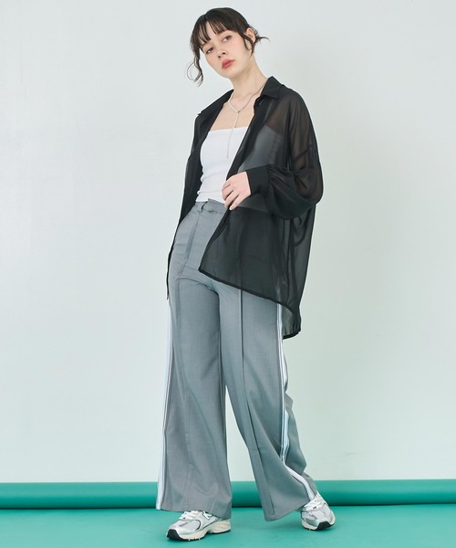 ENOF イナフ sheerjacket シアーシャツ ブラウス　ブルー ENOF イナフ sheerjacket シアーシャツ ブラウス ブルー - メルカリ