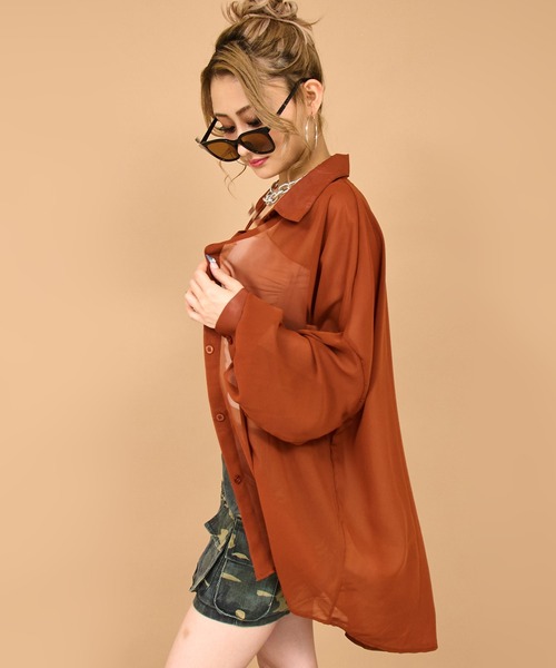 ANAP（アナップ）の「シンプル シアー シャツ ブラウス（シャツ/ブラウス・レディース・ホワイト/ブラック/ブラウン/イエロー・FREE）」の22枚目の写真